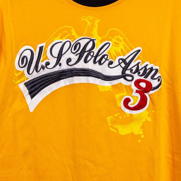 Men's XL Tee Shirt 100% Cotton Short Sleeve Yellow US POLO ASSN Ringer T-Shirt - Picture 3 of 4